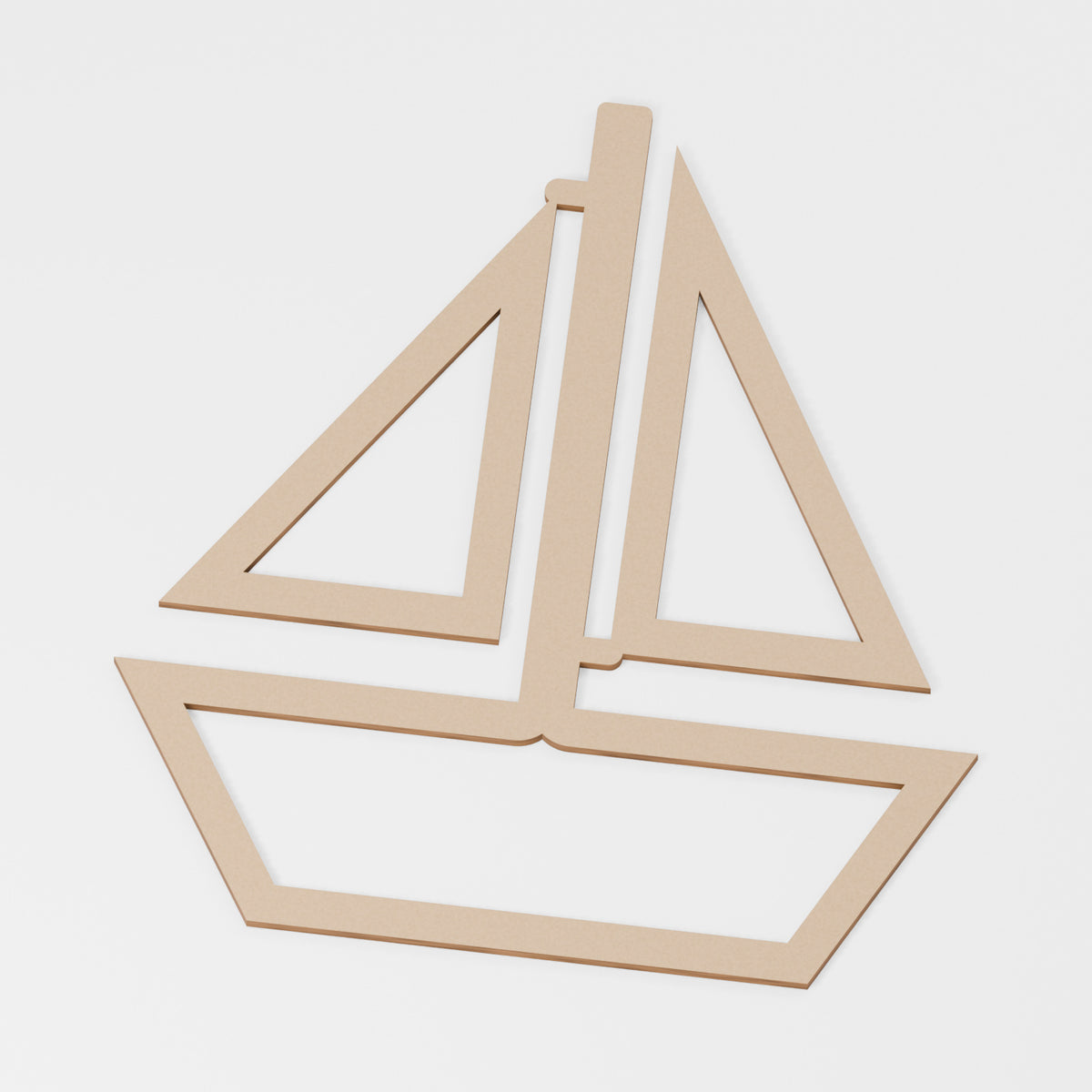 Boat Outline Frame — original 888 Cutout design in unfinished MDF; studio product visualisation
