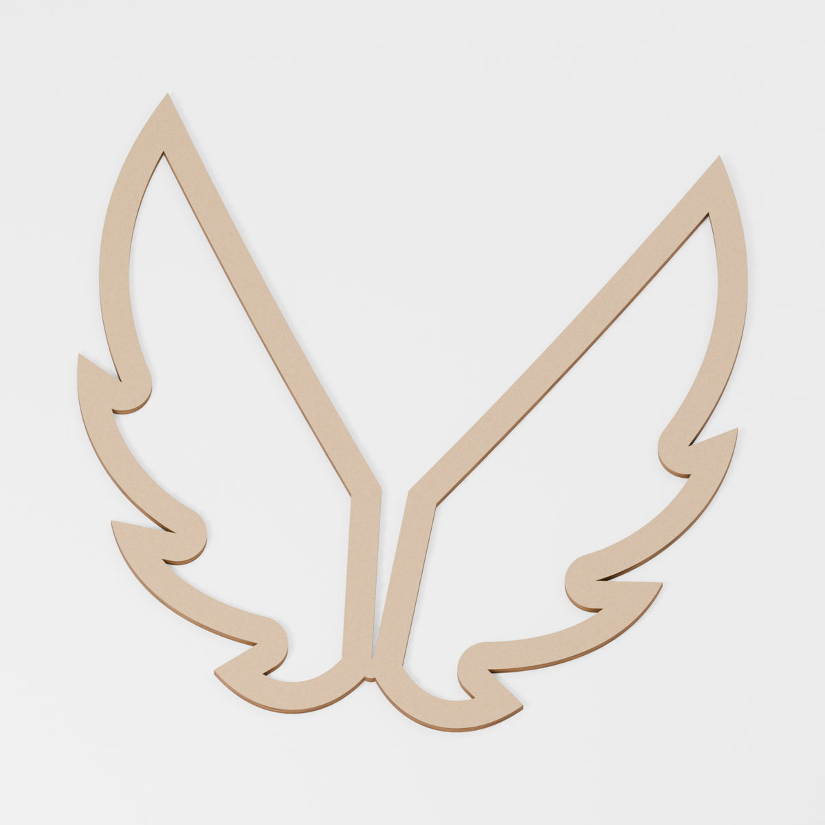 Angel Wings Outline Frame — original 888 Cutout design in unfinished MDF; studio product visualisation
