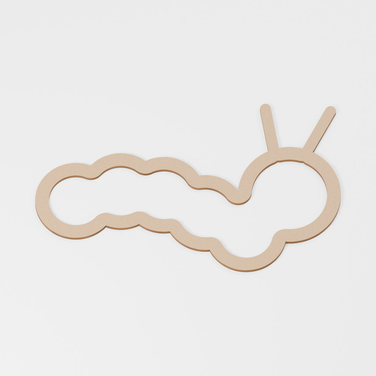 Caterpillar Outline Frame — original 888 Cutout design in unfinished MDF; studio product visualisation