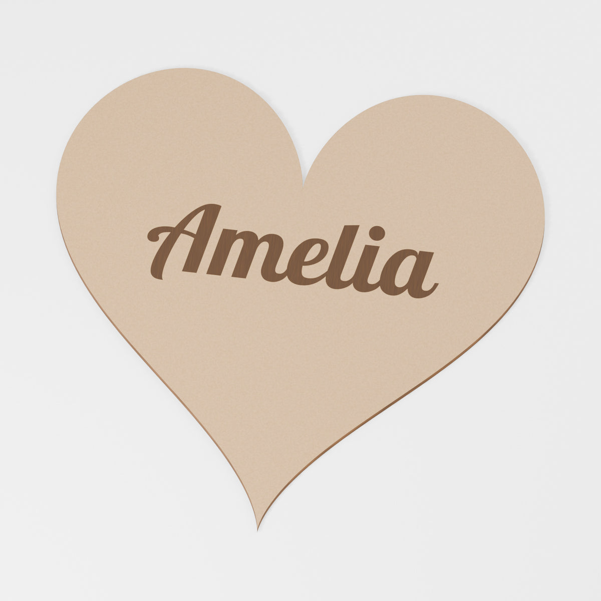 Heart Personalised Decoration — original 888 Cutout design in unfinished MDF; studio product visualisation