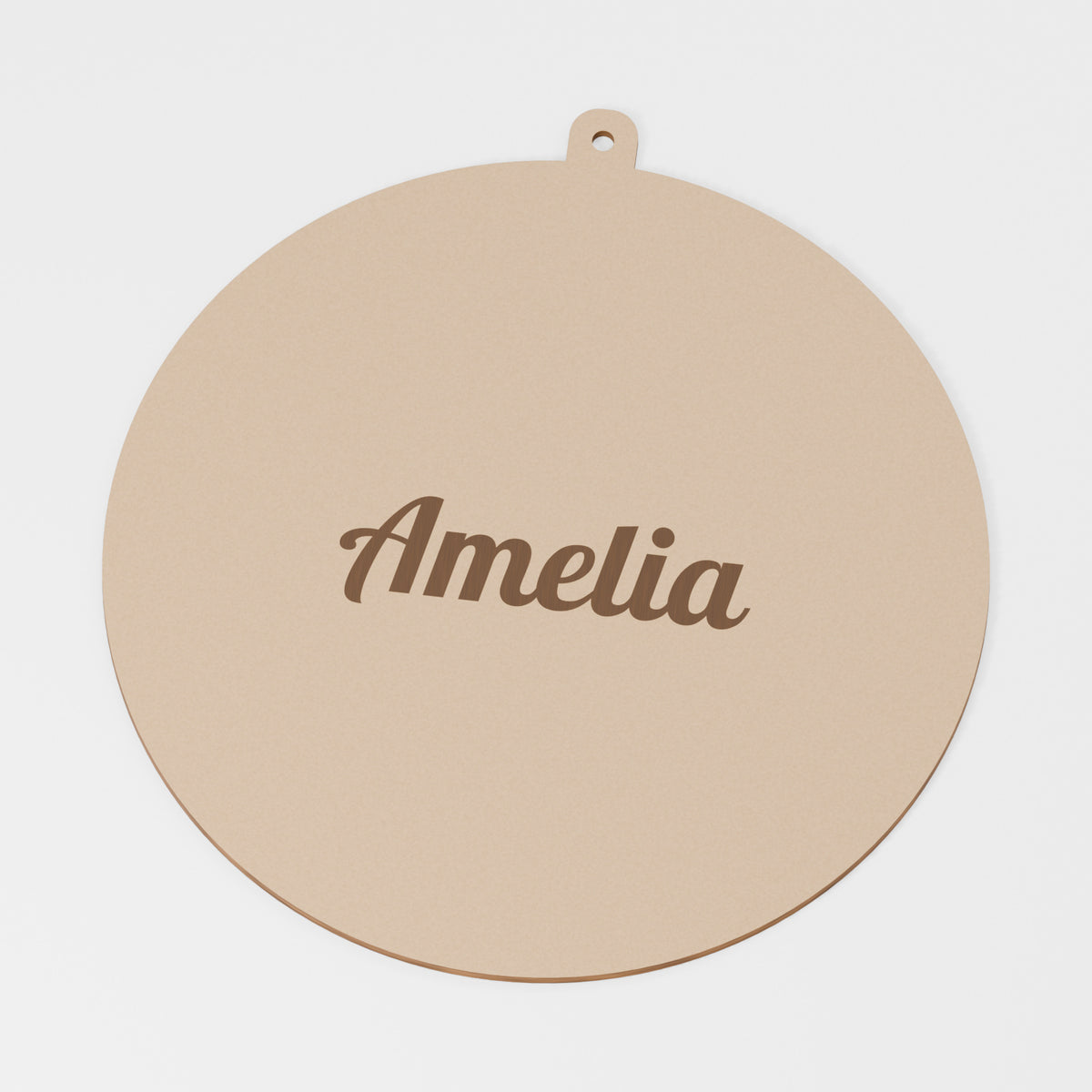 Round Hanging Decoration — original 888 Cutout design in unfinished MDF; studio product visualisation