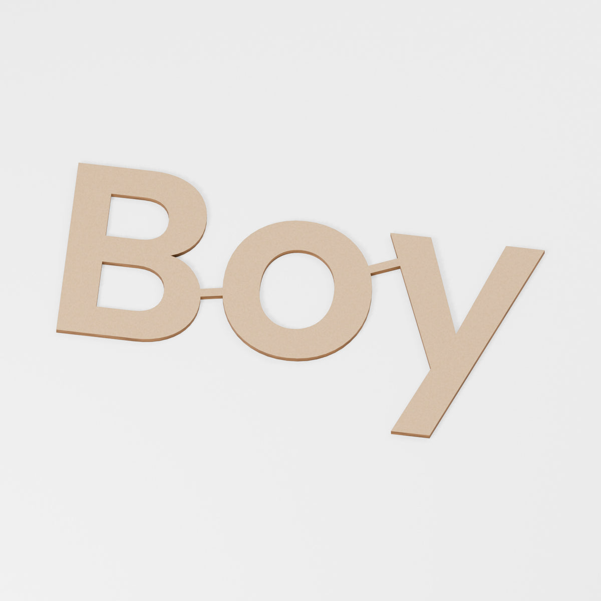 Boy Wooden Word — original 888 Cutout design in unfinished MDF; studio product visualisation
