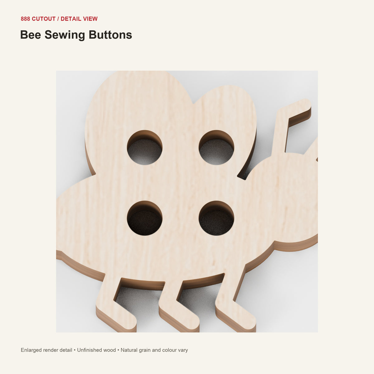 888 detail — Bee Sewing Buttons — enlarged product visualisation