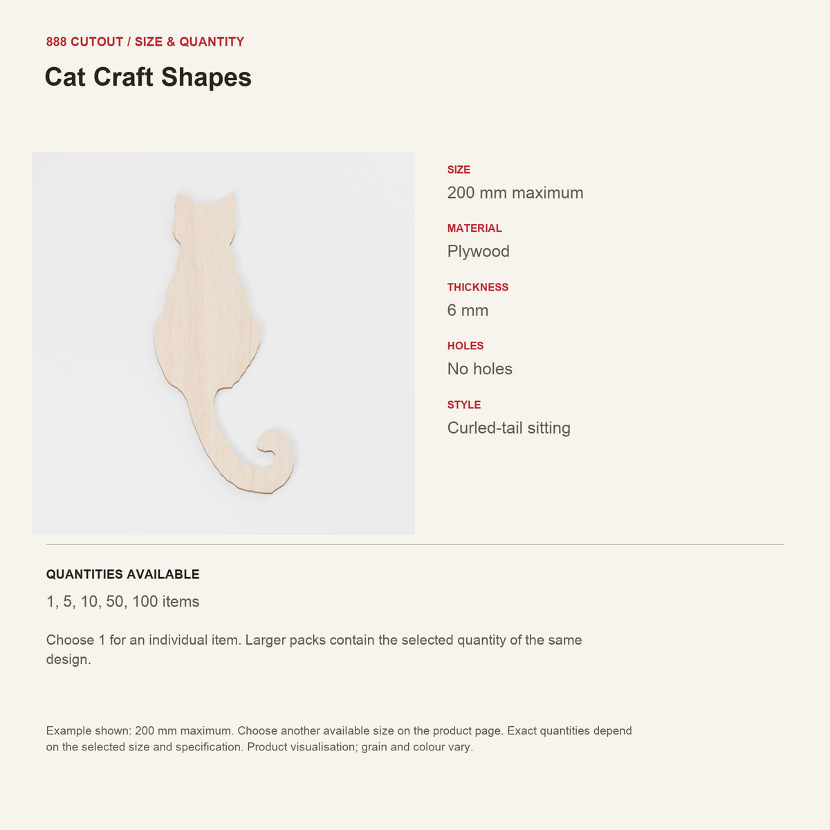 888 guide — Cat Craft Shapes — example size, material and available quantities
