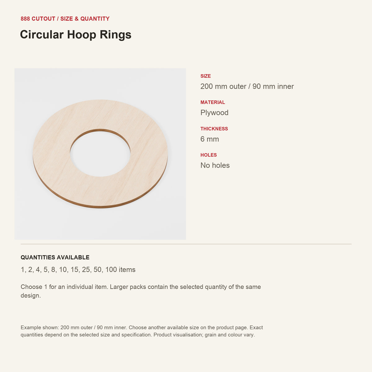 888 guide — Circular Hoop Rings — example size, material and available quantities