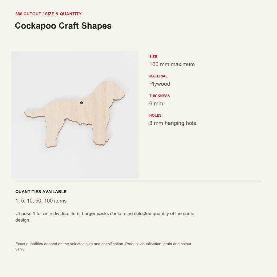 888 guide — Cockapoo Craft Shapes — example size, material and available quantities