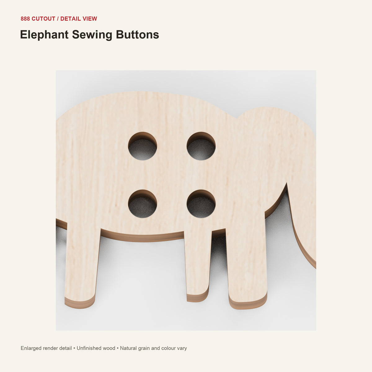 888 detail — Elephant Sewing Buttons — enlarged product visualisation