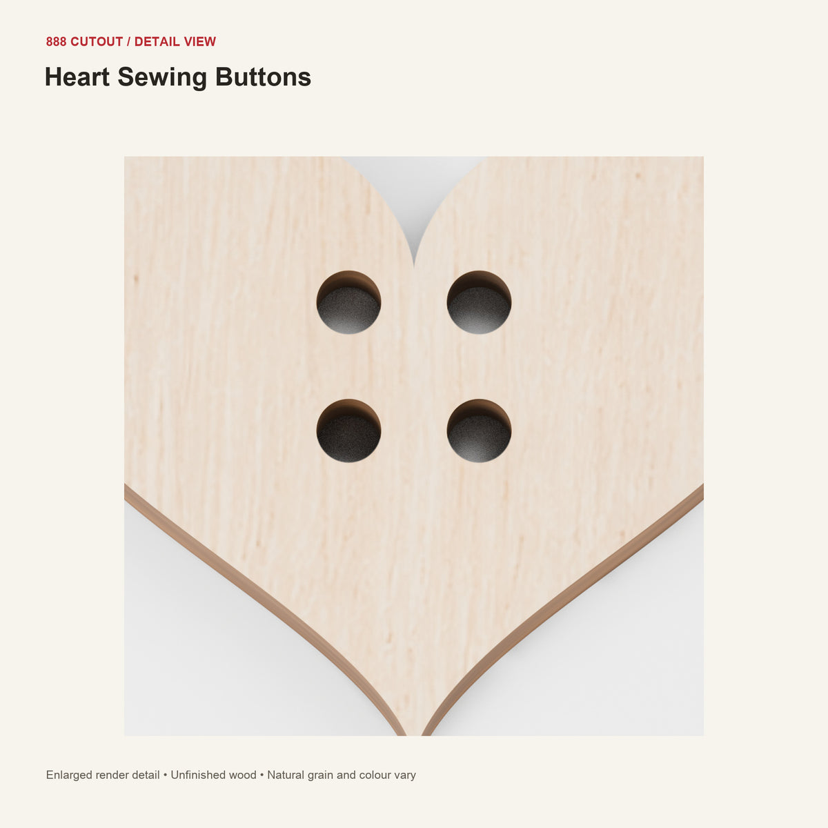 888 detail — Heart Sewing Buttons — enlarged product visualisation