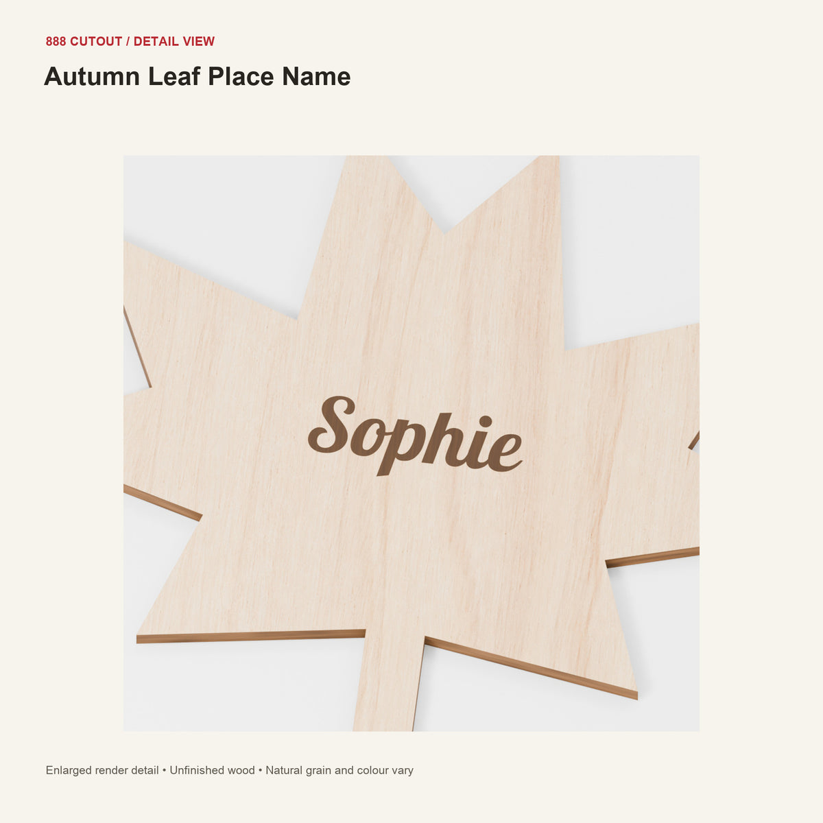 888 detail — Autumn Leaf Place Name — enlarged product visualisation