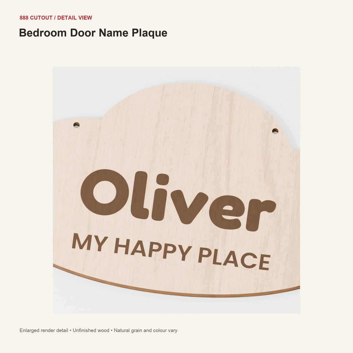 888 detail — Bedroom Door Name Plaque — enlarged product visualisation