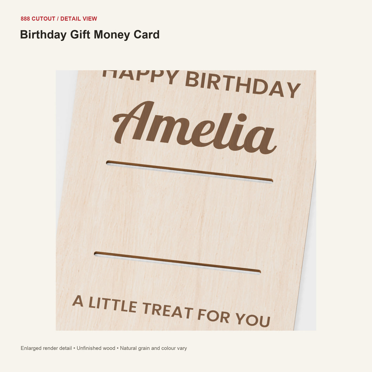 888 detail — Birthday Gift Money Card — enlarged product visualisation