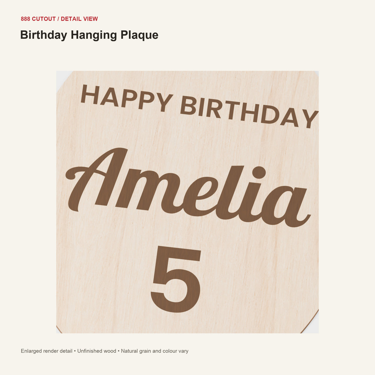 888 detail — Birthday Hanging Plaque — enlarged product visualisation