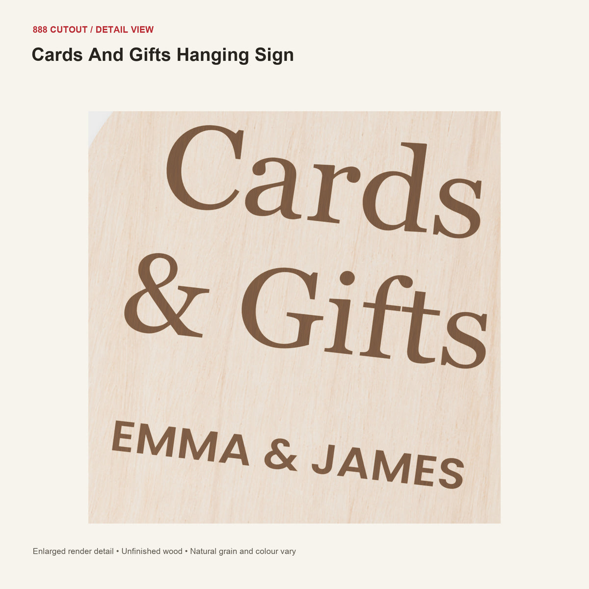 888 detail — Cards And Gifts Hanging Sign — enlarged product visualisation