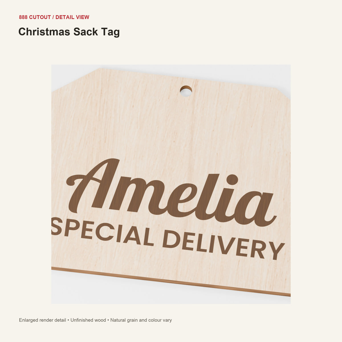 888 detail — Christmas Sack Tag — enlarged product visualisation