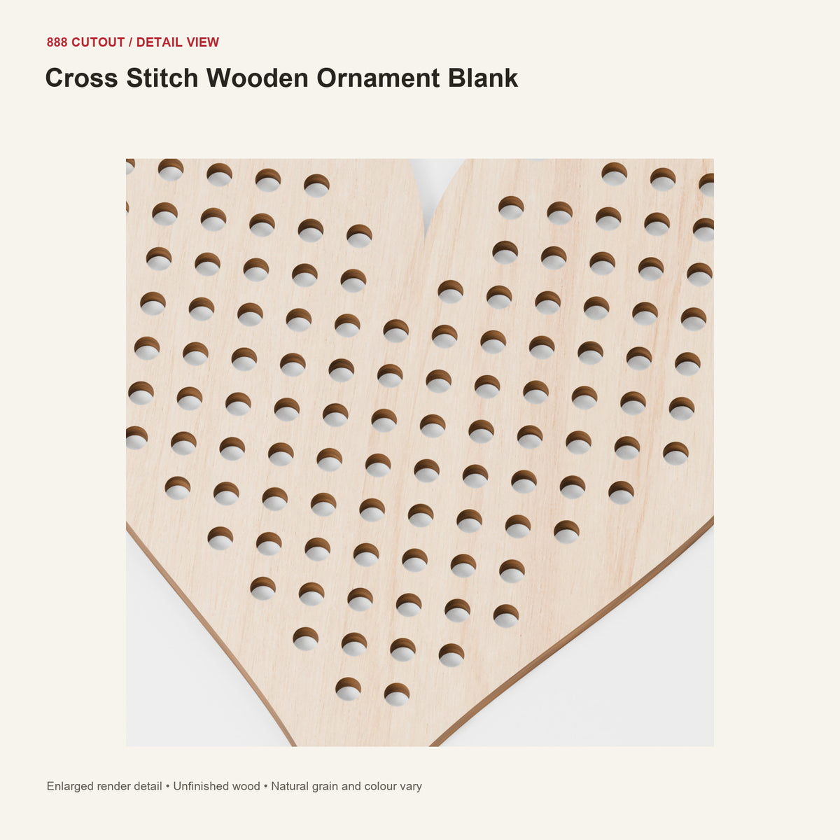 888 detail — Cross Stitch Wooden Ornament Blank — enlarged product visualisation