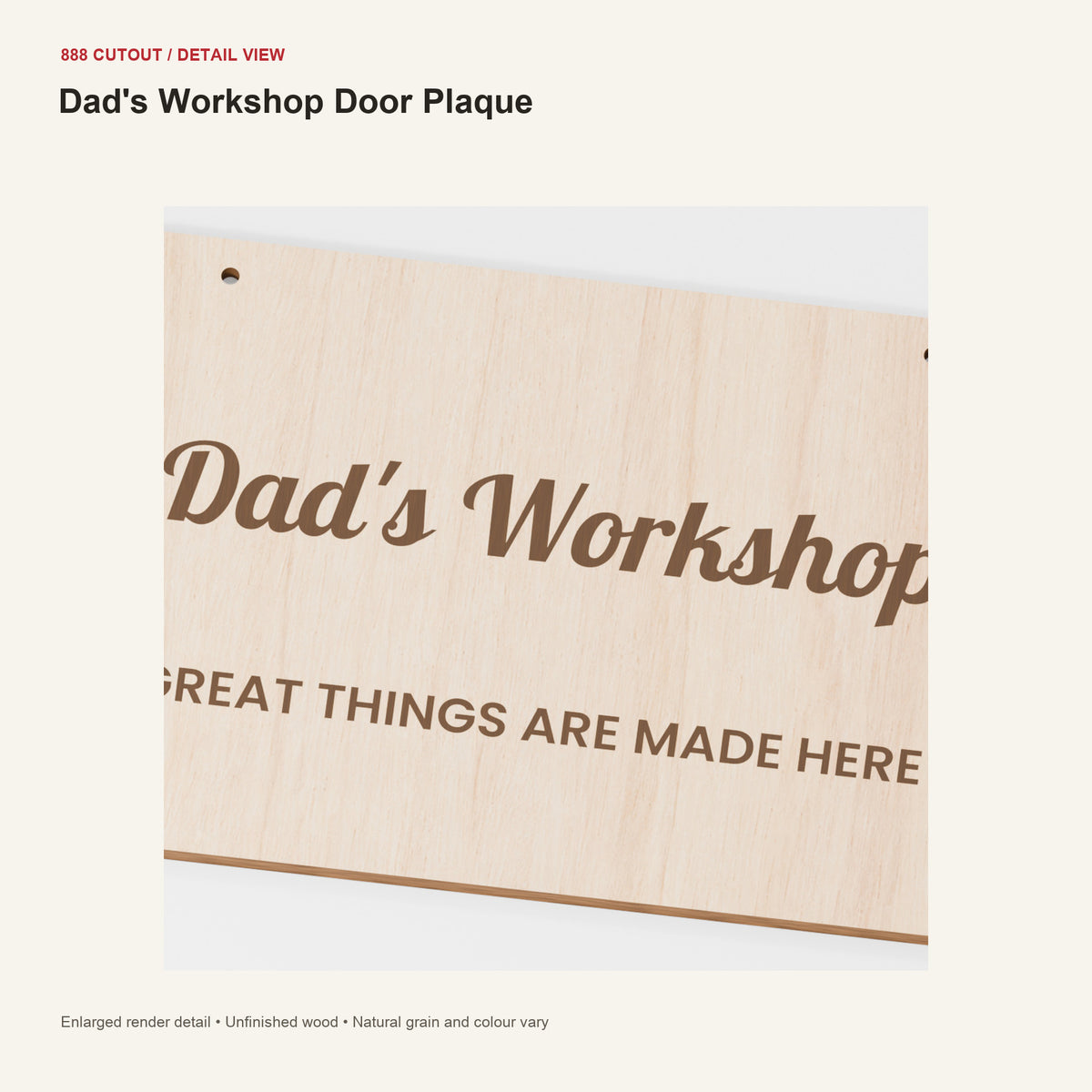 888 detail — Dad's Workshop Door Plaque — enlarged product visualisation
