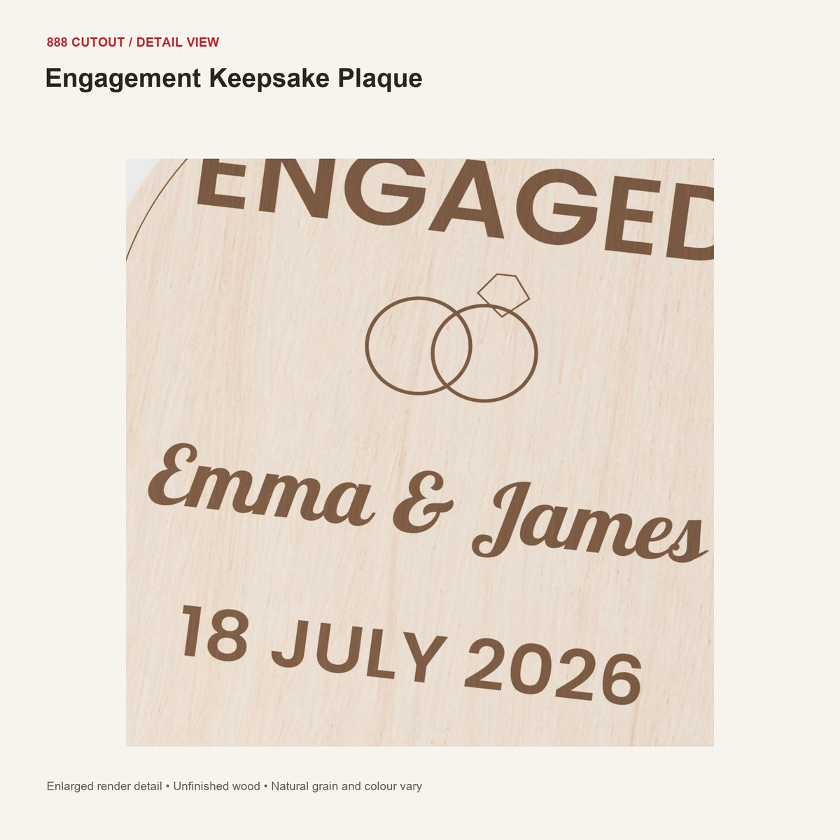 888 detail — Engagement Keepsake Plaque — enlarged product visualisation