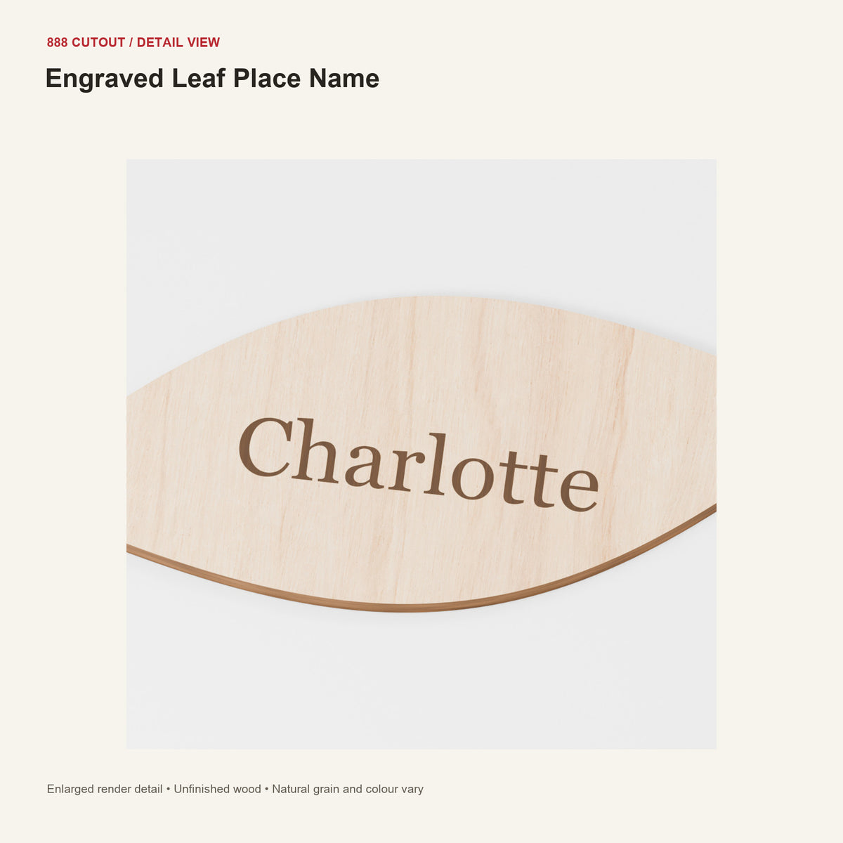 888 detail — Engraved Leaf Place Name — enlarged product visualisation
