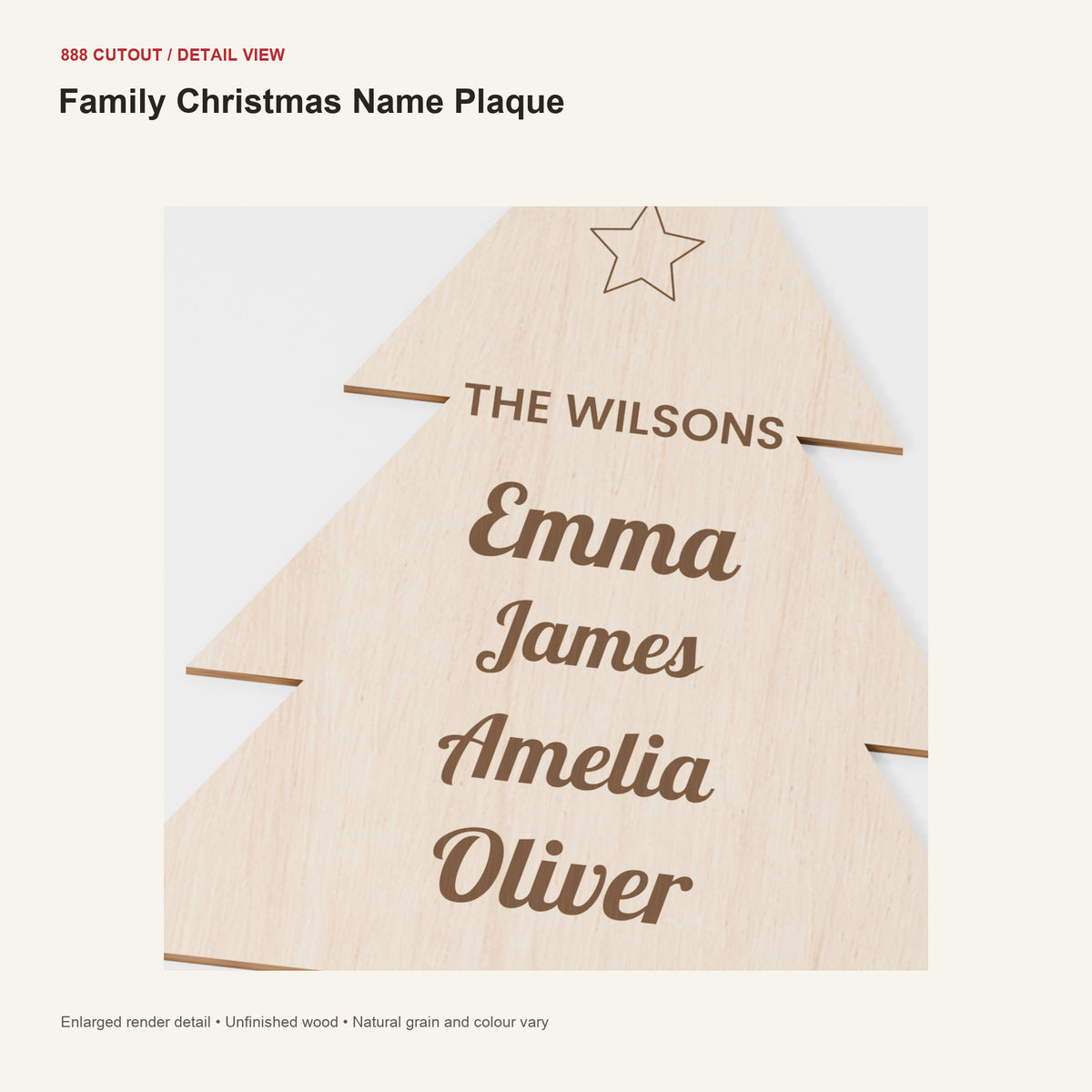 888 detail — Family Christmas Name Plaque — enlarged product visualisation