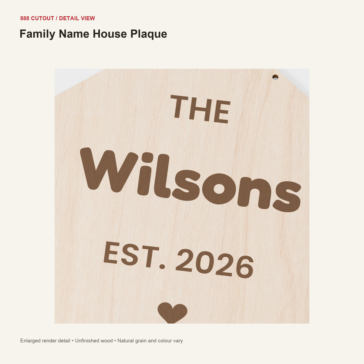 888 detail — Family Name House Plaque — enlarged product visualisation