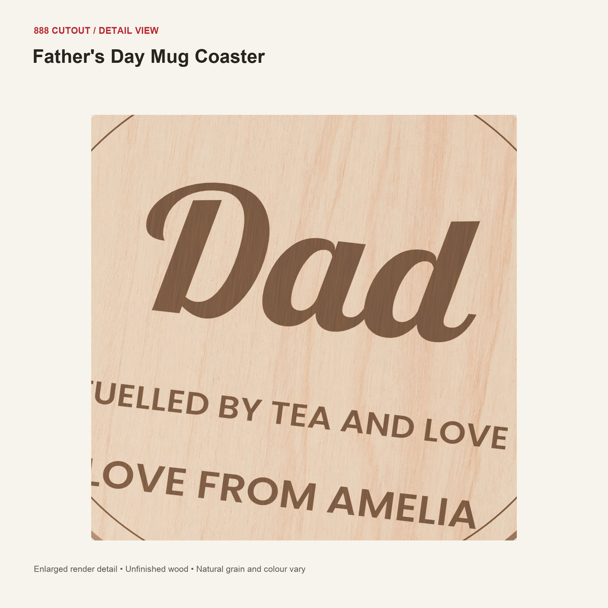 888 detail — Father's Day Mug Coaster — enlarged product visualisation