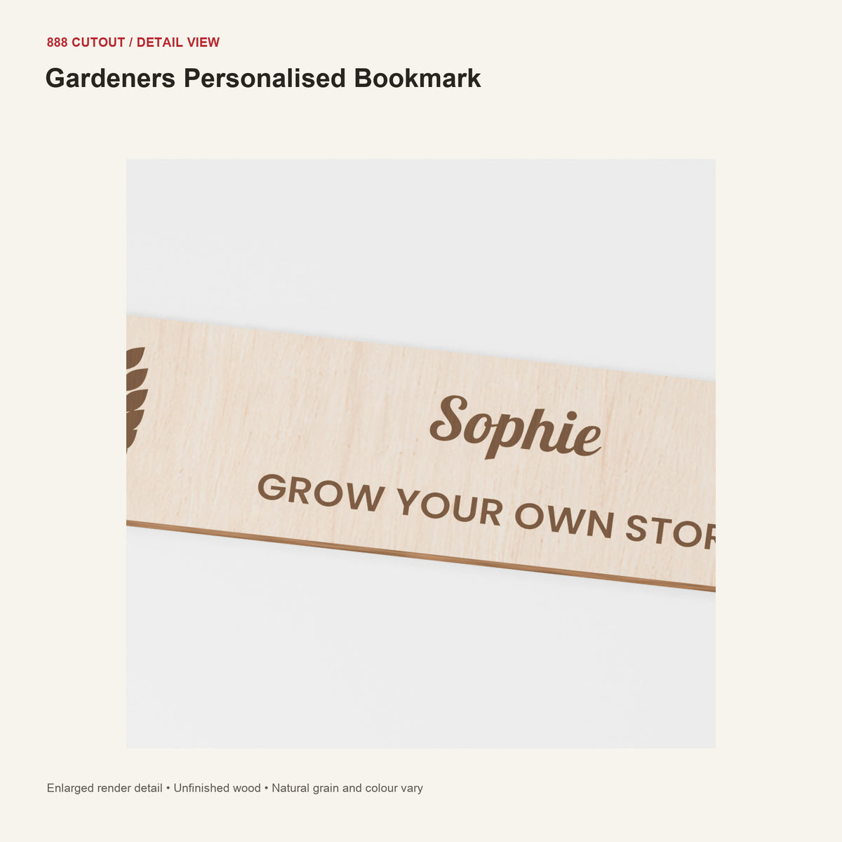 888 detail — Gardeners Personalised Bookmark — enlarged product visualisation