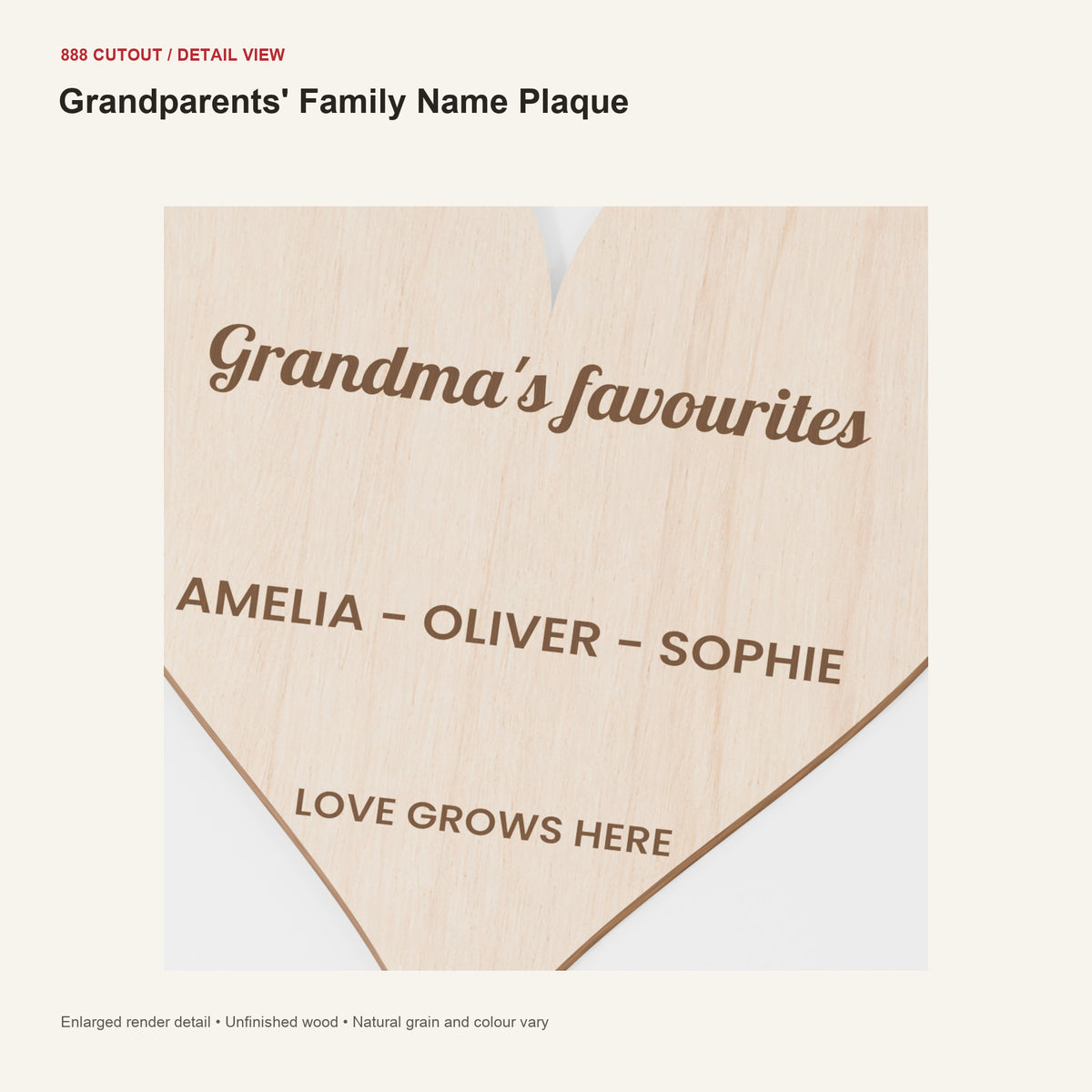 888 detail — Grandparents' Family Name Plaque — enlarged product visualisation