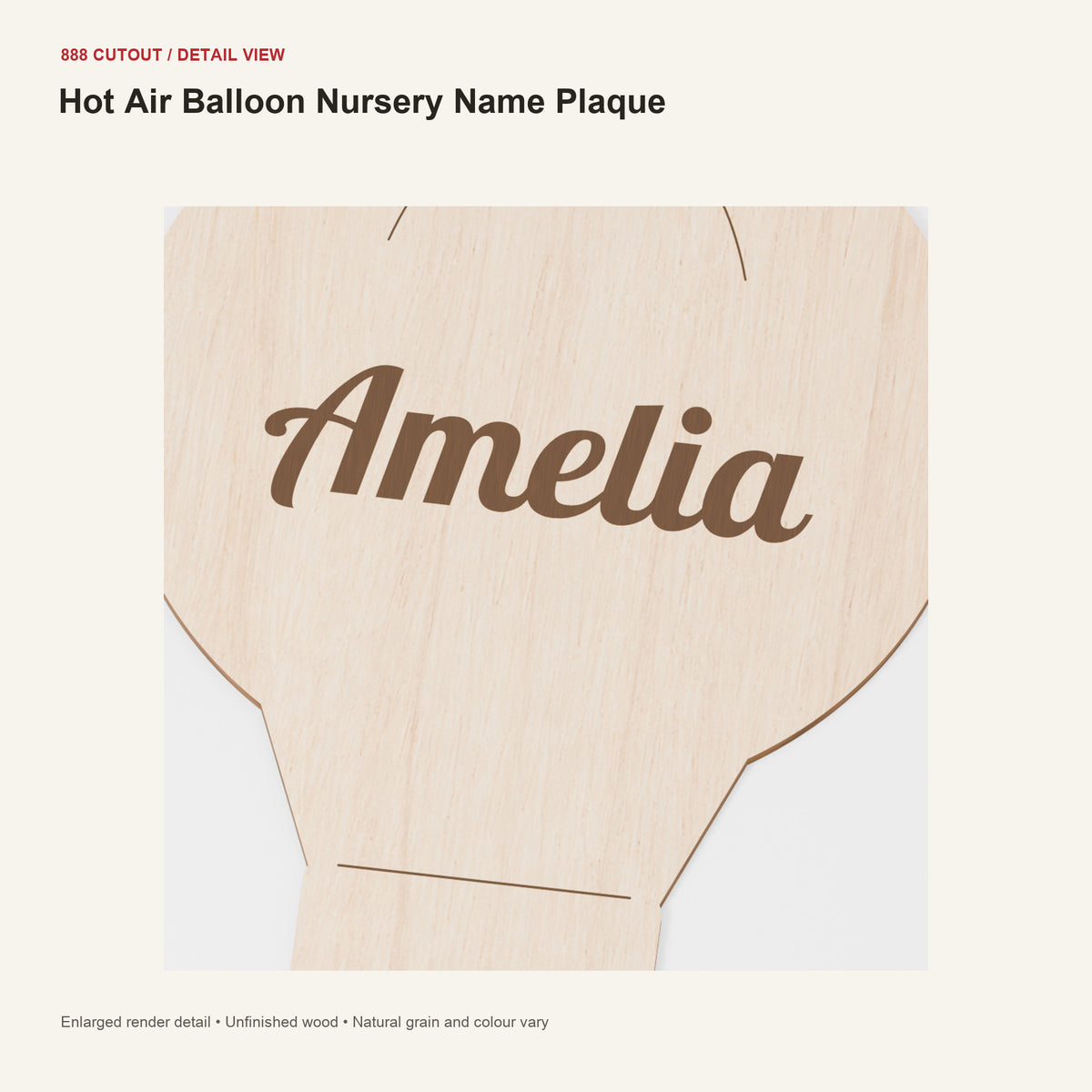 888 detail — Hot Air Balloon Nursery Name Plaque — enlarged product visualisation