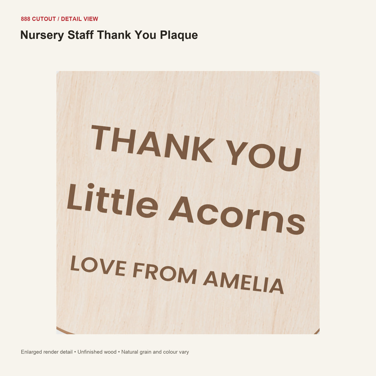 888 detail — Nursery Staff Thank You Plaque — enlarged product visualisation