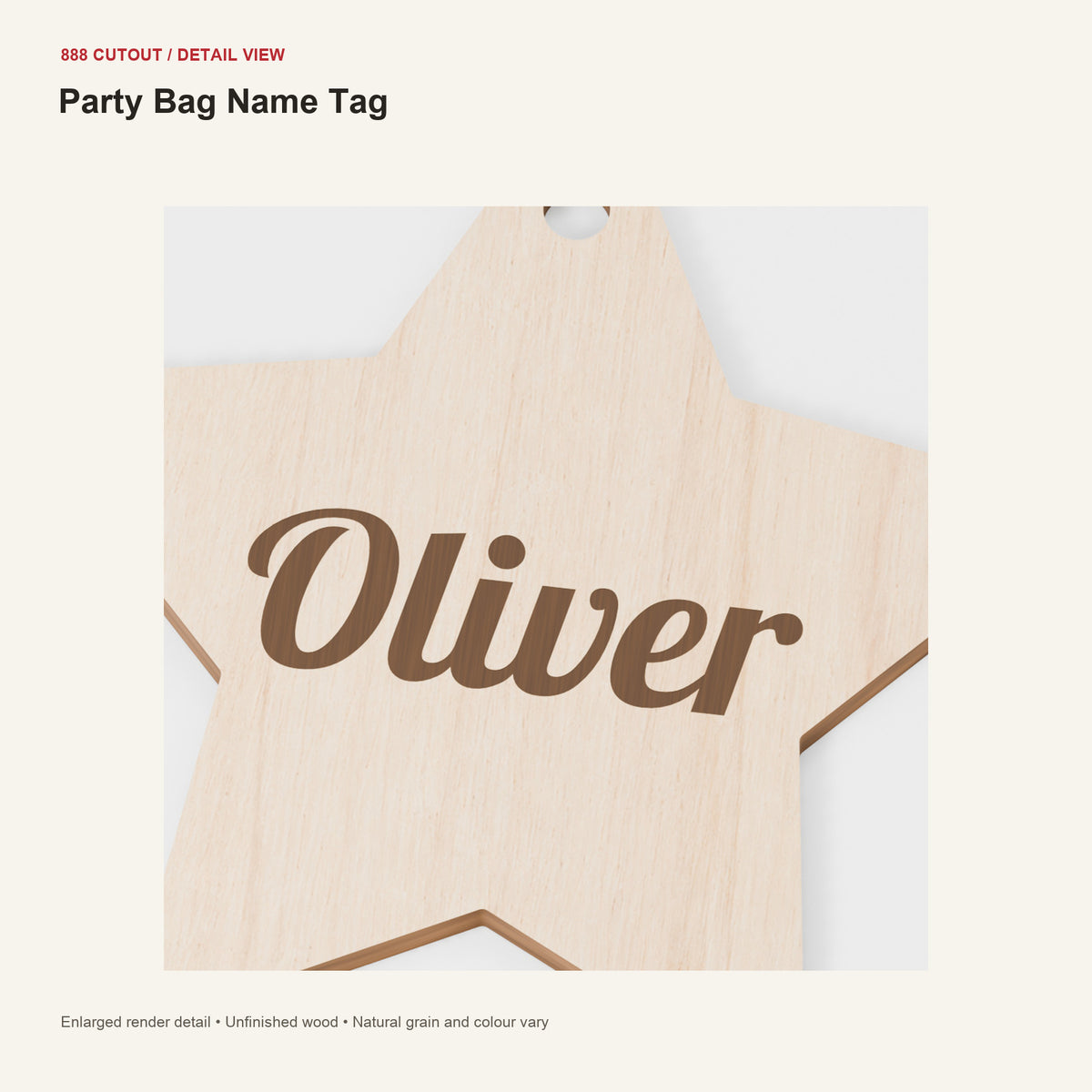 888 detail — Party Bag Name Tag — enlarged product visualisation