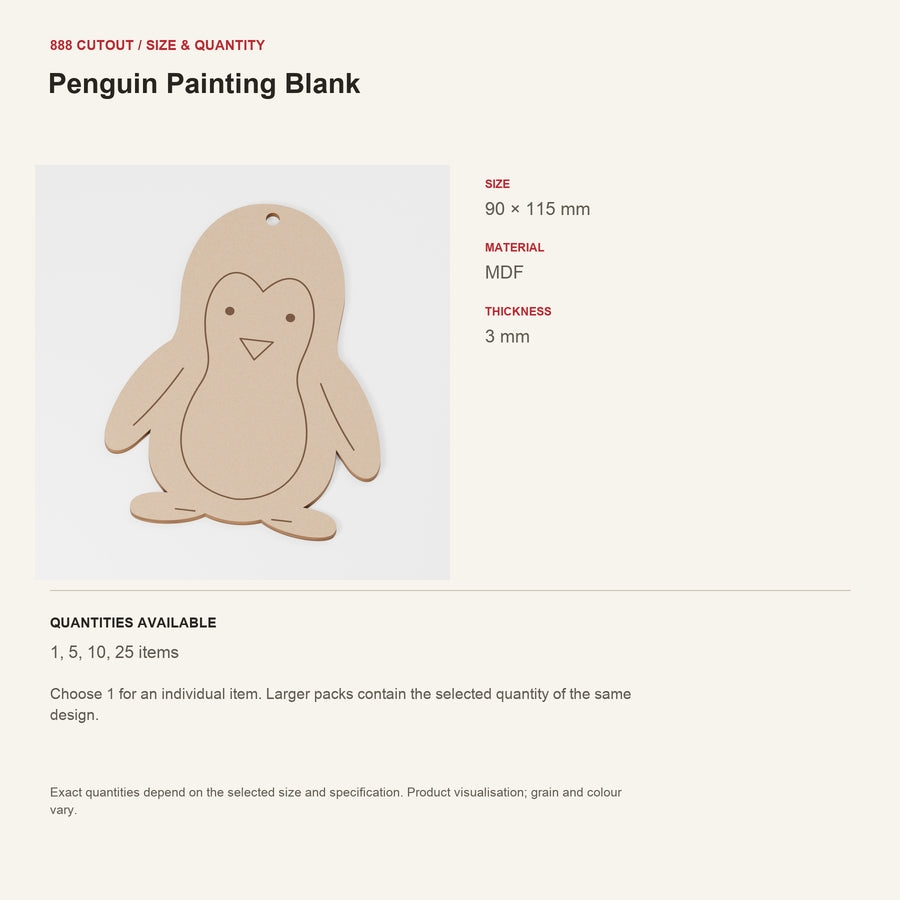 888 guide — Penguin Painting Blank — example size, material and available quantities