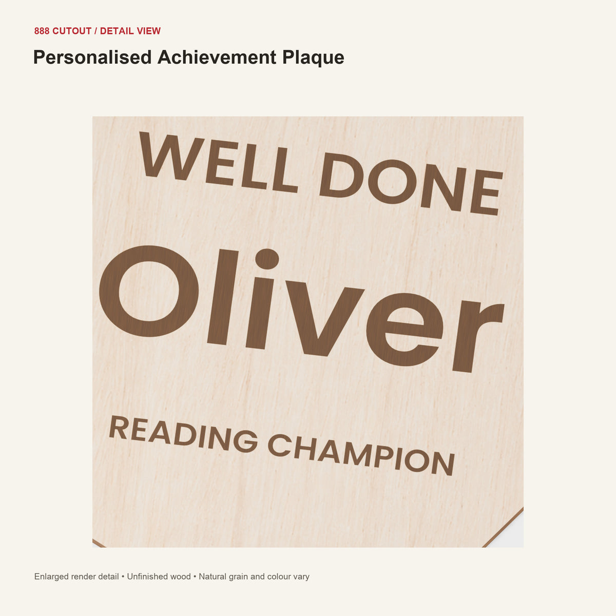 888 detail — Personalised Achievement Plaque — enlarged product visualisation