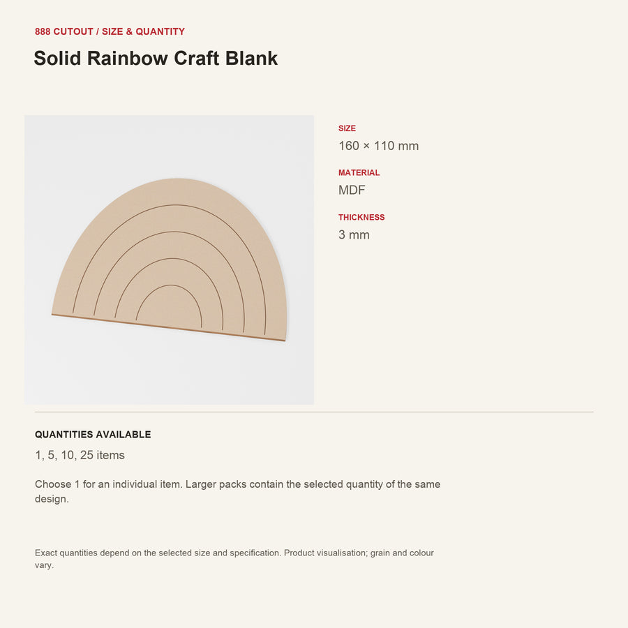 888 guide — Solid Rainbow Craft Blank — example size, material and available quantities
