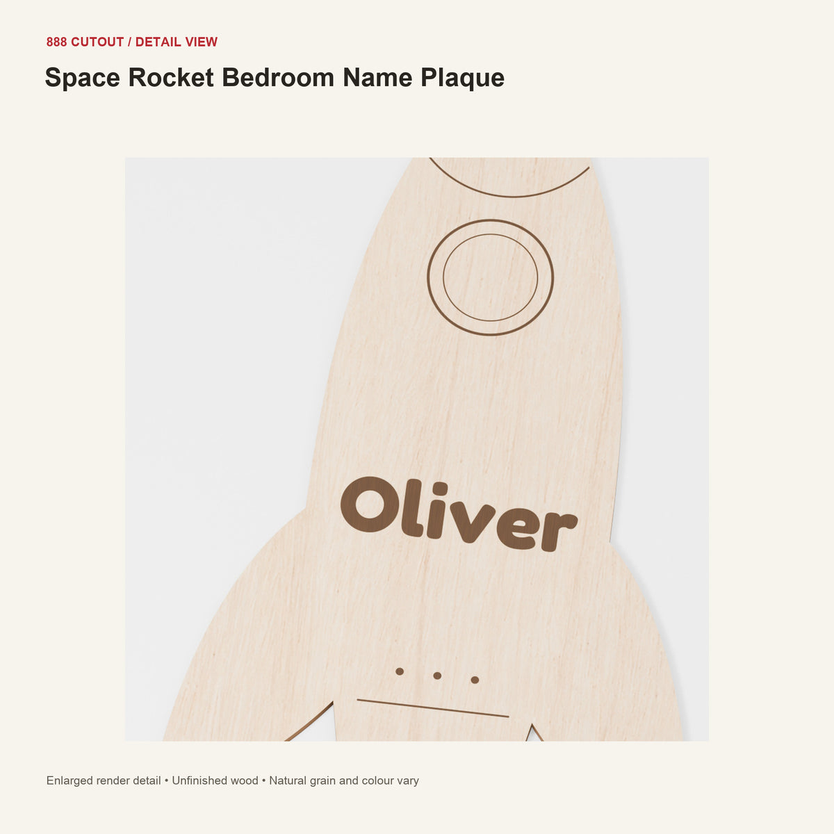888 detail — Space Rocket Bedroom Name Plaque — enlarged product visualisation