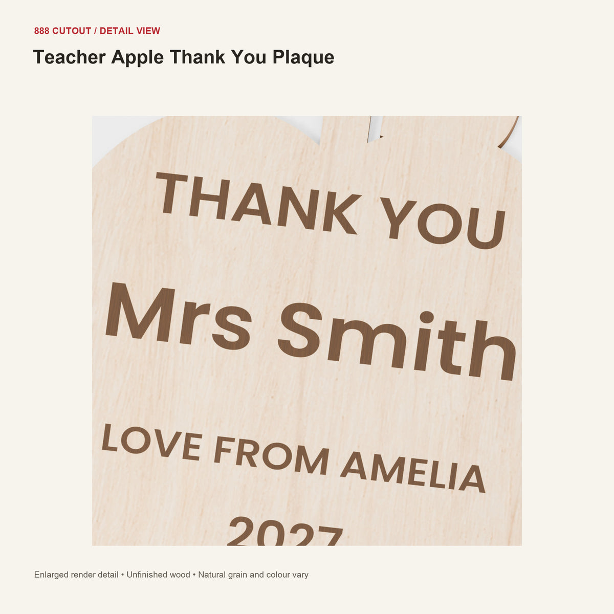 888 detail — Teacher Apple Thank You Plaque — enlarged product visualisation