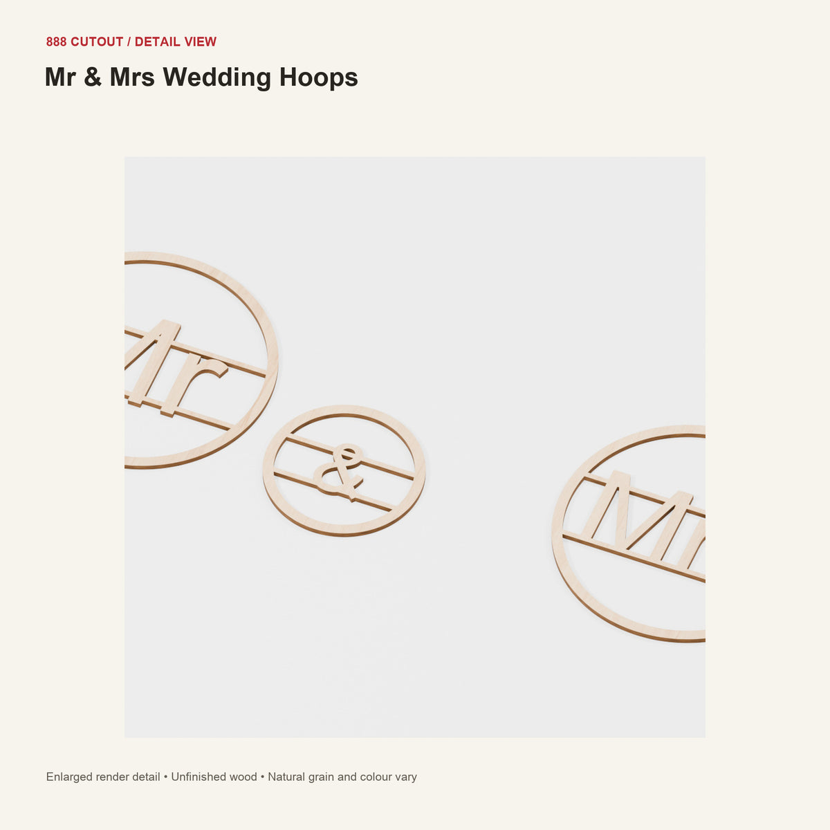 888 detail — Mr & Mrs Wedding Hoops — enlarged product visualisation