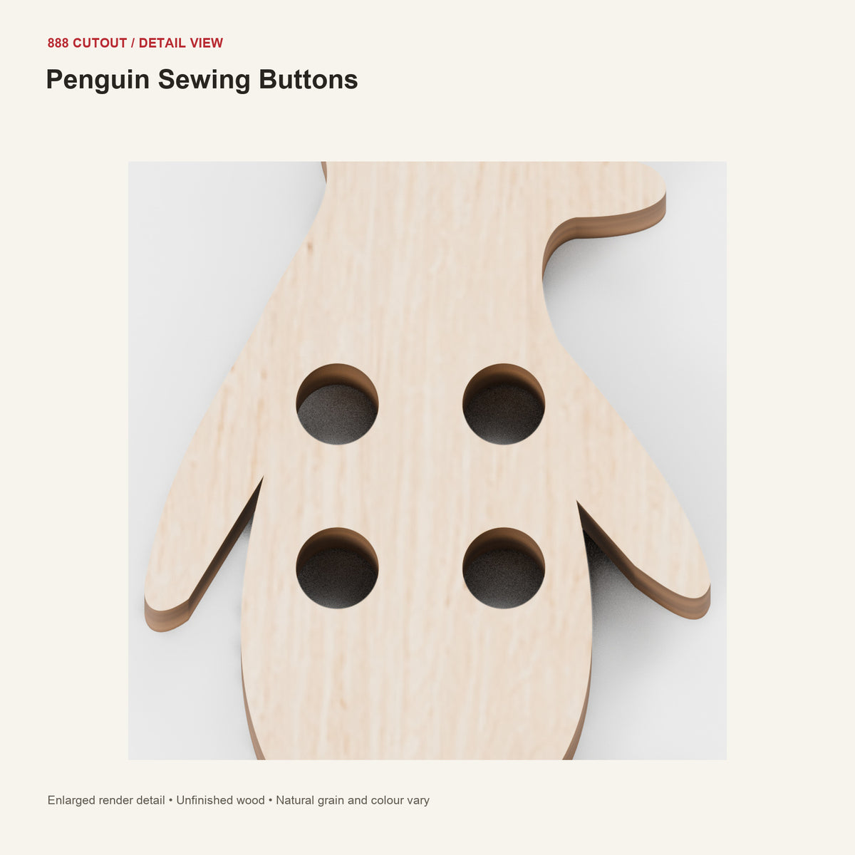 888 detail — Penguin Sewing Buttons — enlarged product visualisation