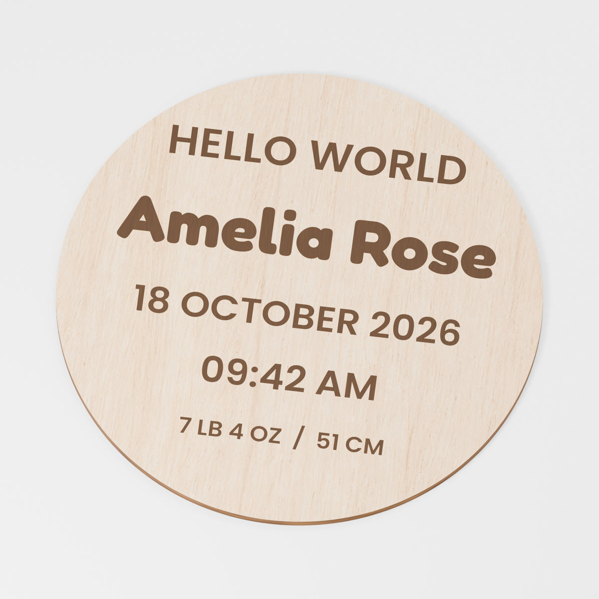 Birth Announcement Plaque — Plywood; product visualisation, base set shown for assortments