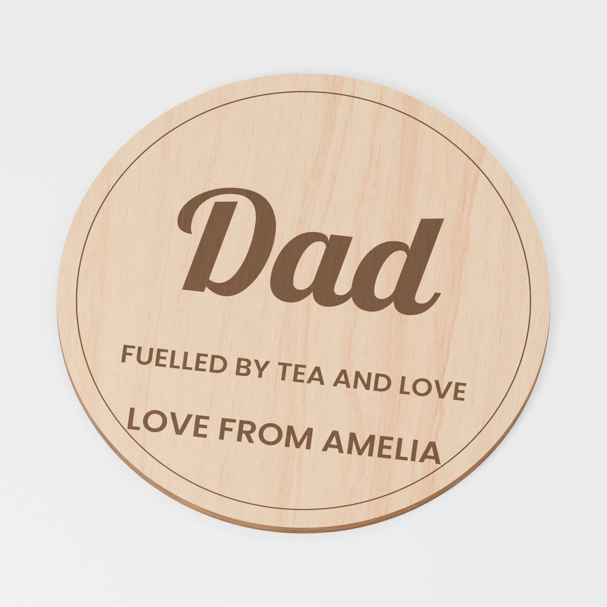 Father's Day Mug Coaster — Oak veneered MDF; product visualisation, base set shown for assortments