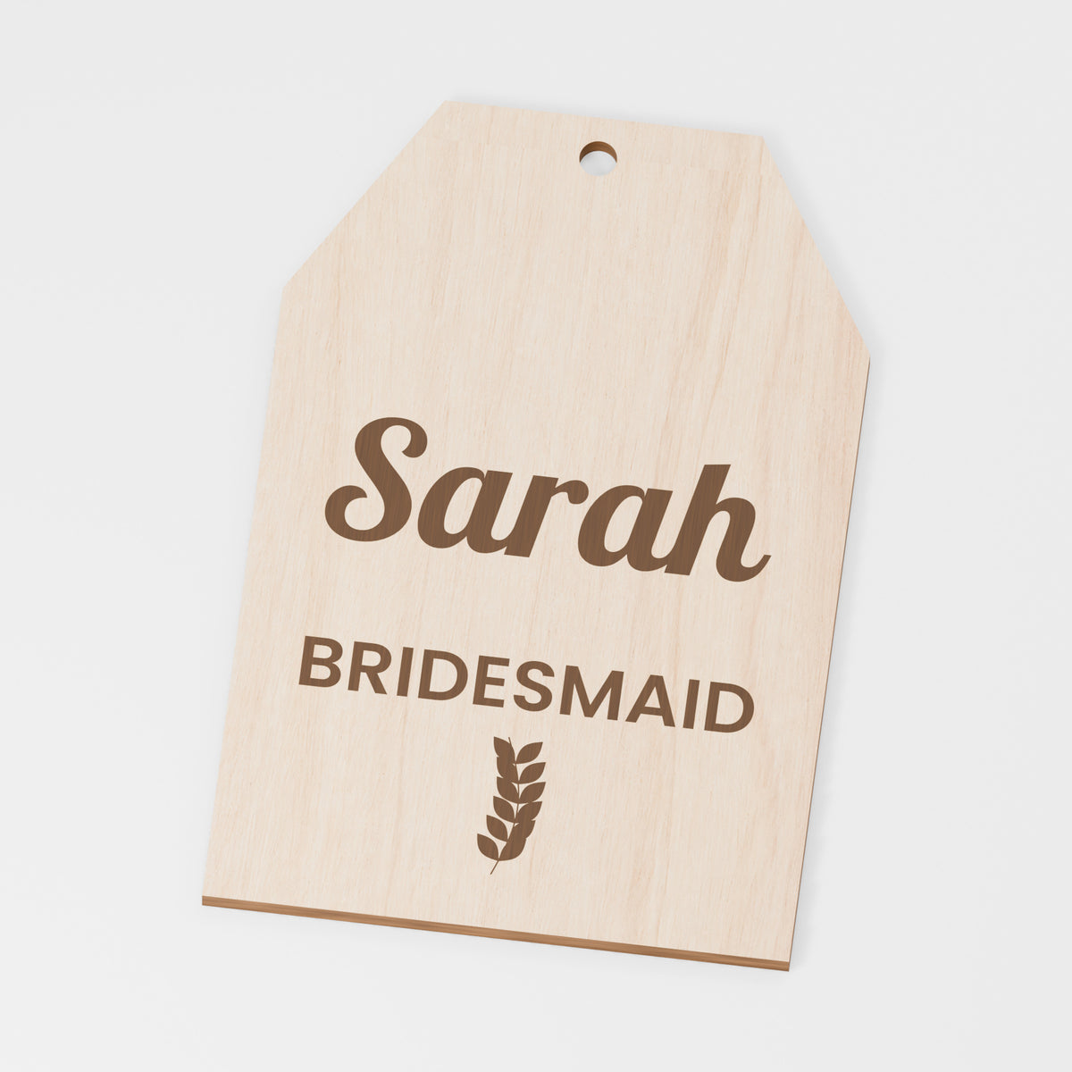 Bridesmaid Name Gift Tag — Plywood; product visualisation, base set shown for assortments