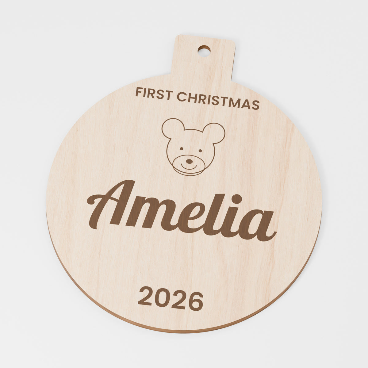 Baby's First Christmas Bauble — Plywood; product visualisation, base set shown for assortments