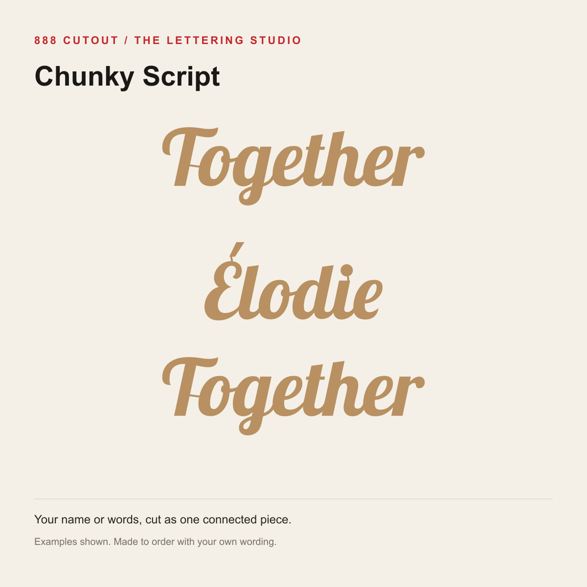 Chunky Script — example wording made from the actual cutting outlines; personalise your own