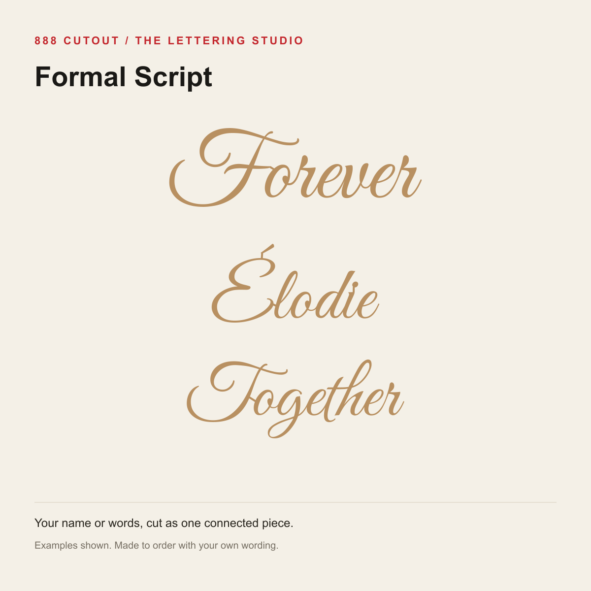Formal Script — example wording made from the actual cutting outlines; personalise your own