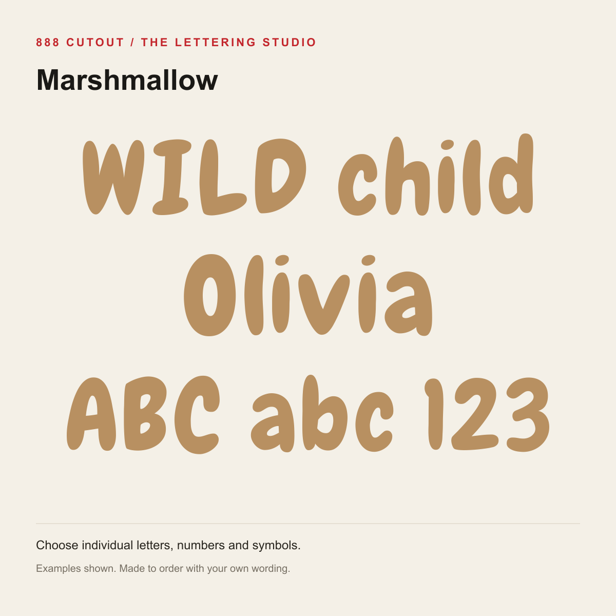 Marshmallow — example wording made from the actual cutting outlines; personalise your own