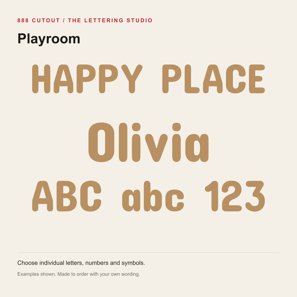 Playroom — example wording made from the actual cutting outlines; personalise your own