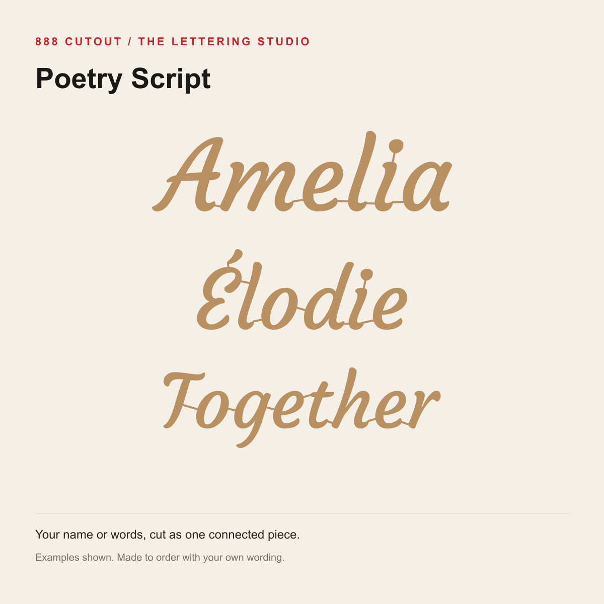 Poetry Script — example wording made from the actual cutting outlines; personalise your own