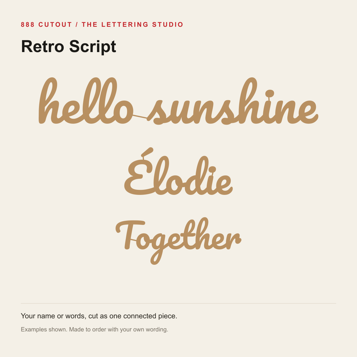 Retro Script — example wording made from the actual cutting outlines; personalise your own
