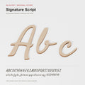 Signature Script — labelled font example with actual cut outline; product visualisation