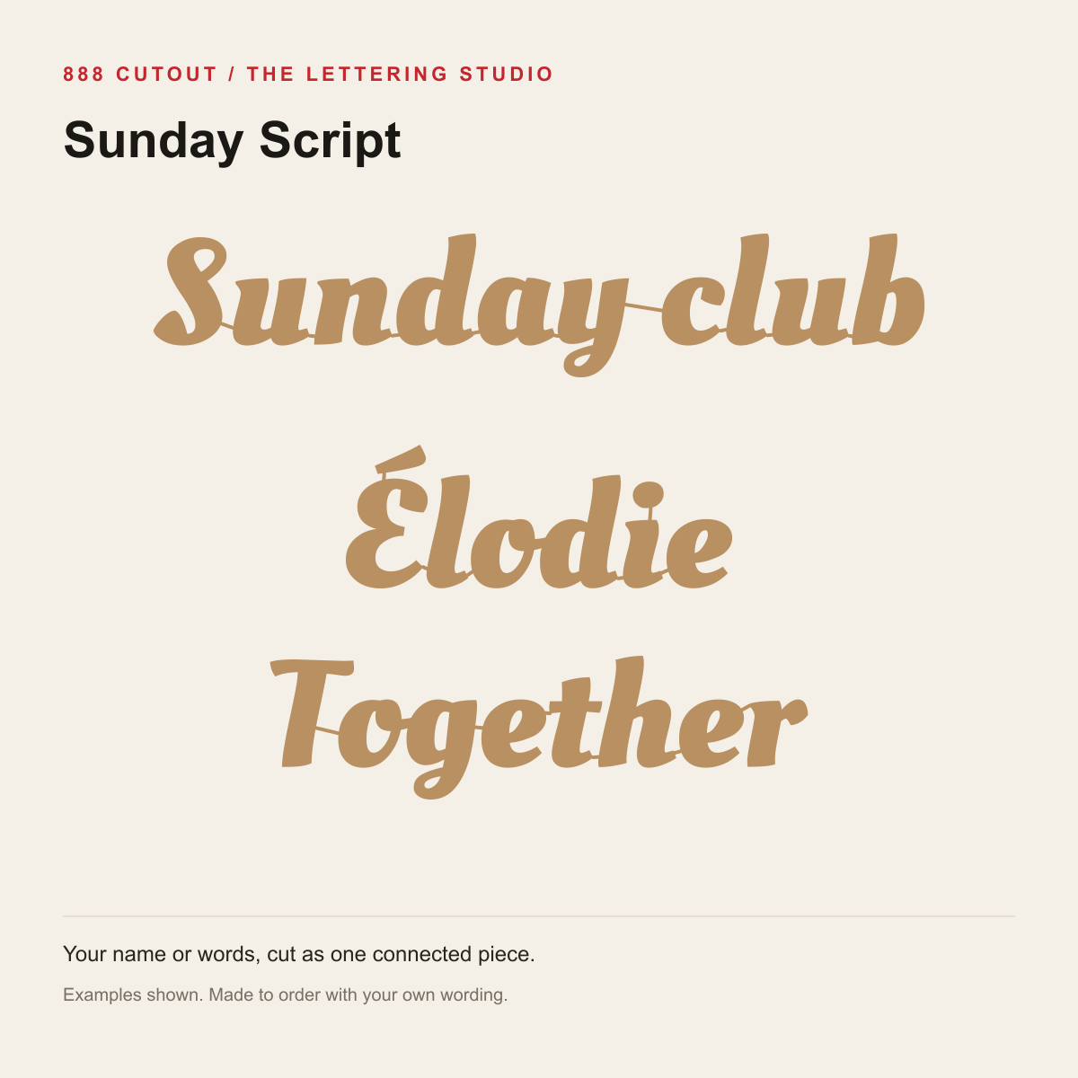 Sunday Script — example wording made from the actual cutting outlines; personalise your own